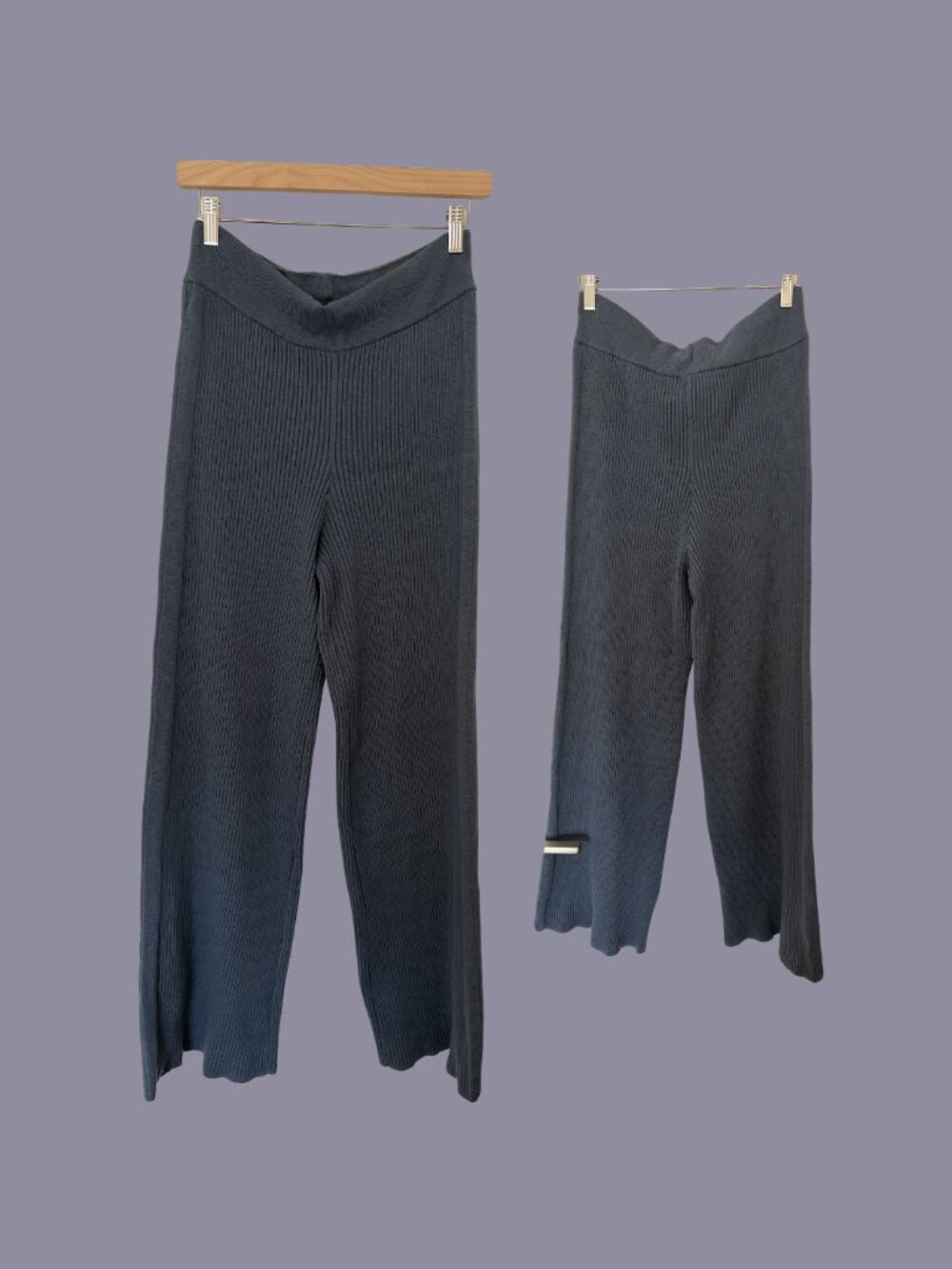 aerie Wide Leg Ribbed Knit Pants in Charcoal